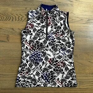 Tail Sleeveless Golf Polo Shirt Abstract Print Mock Neck Women's Athletic Top